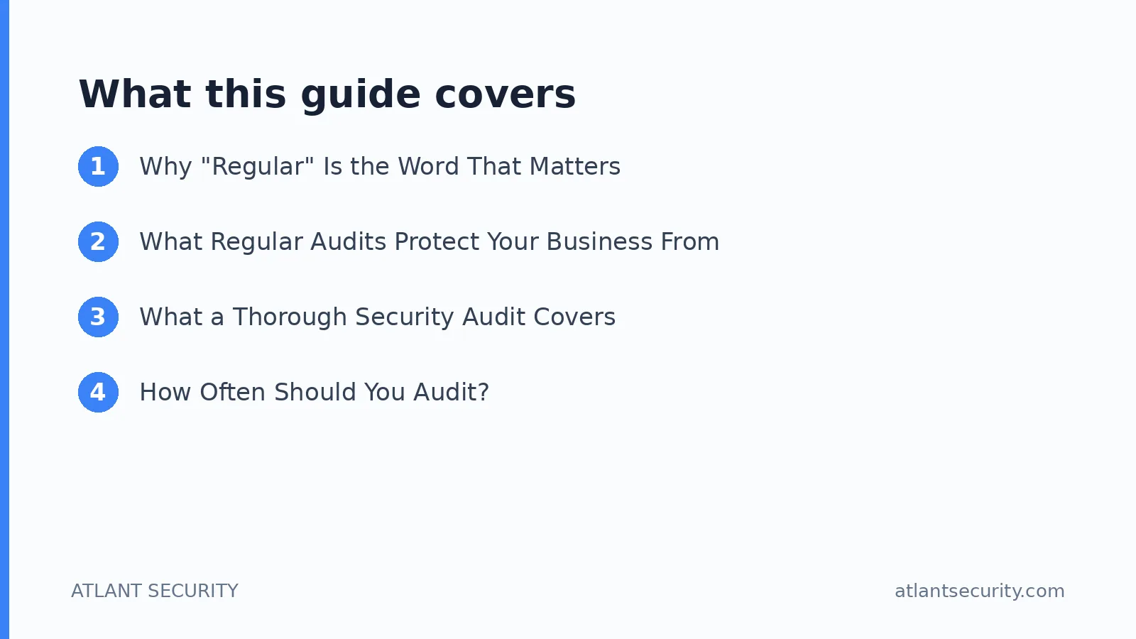 What this guide covers: Why "Regular" Is the Word That Matters, What Regular Audits Protect Your Business From, What a Thorough Securi