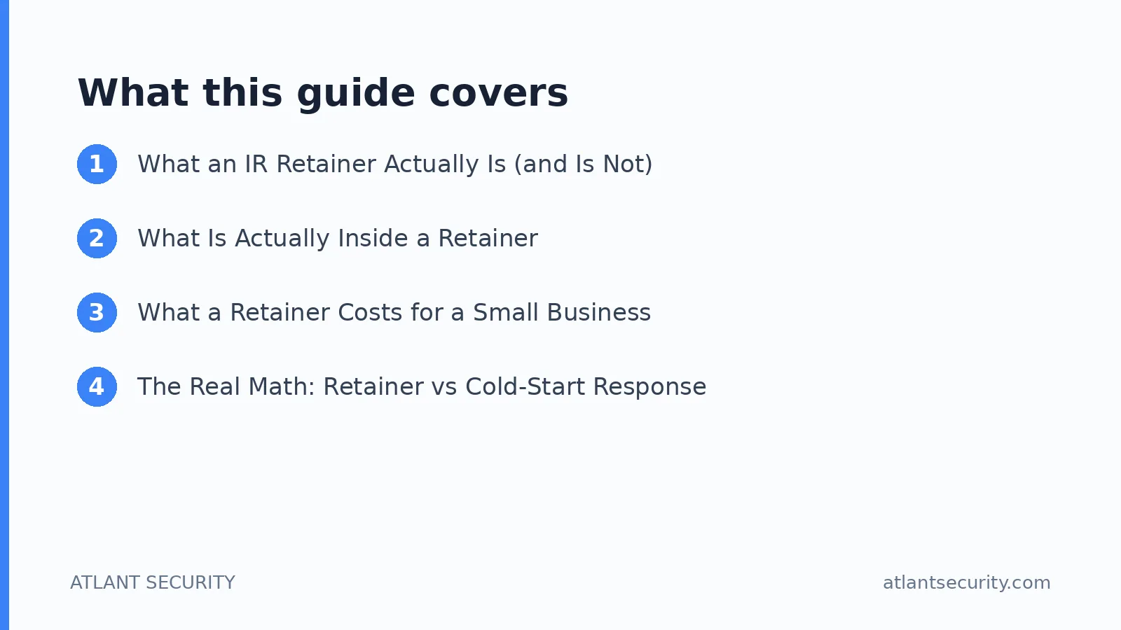 What this guide covers: What an IR Retainer Actually Is (and Is Not), What Is Actually Inside a Retainer, What a Retainer Costs for a 