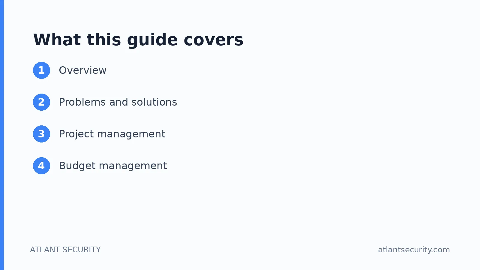 What this guide covers: Overview, Problems and solutions, Project management