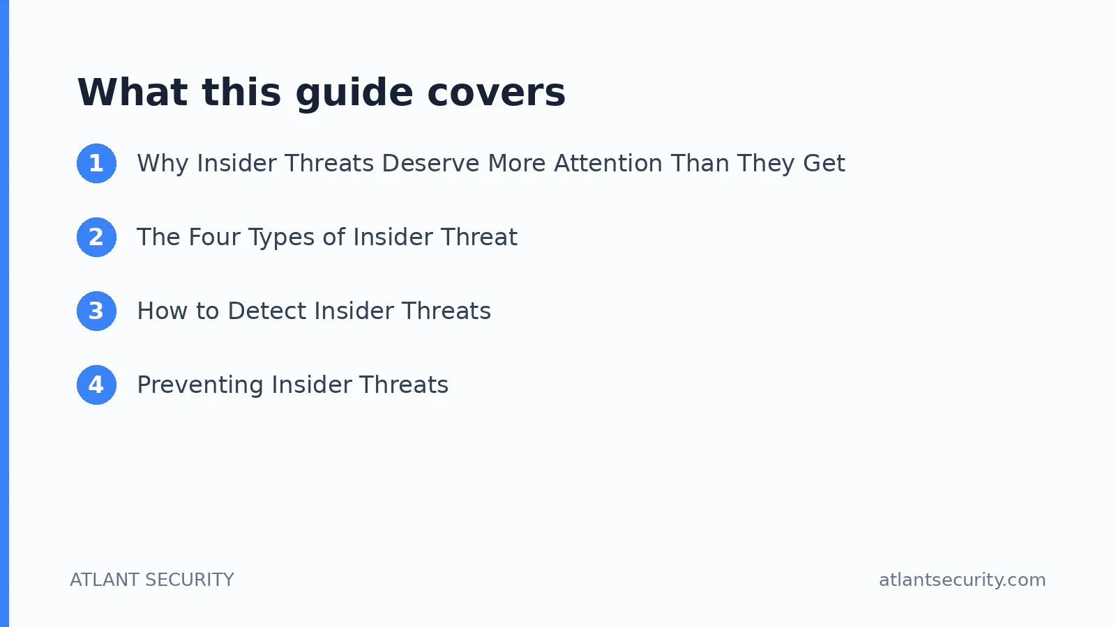 What this guide covers: Why Insider Threats Deserve More Attention Than They Get, The Four Types of Insider Threat, How to Detect Insi