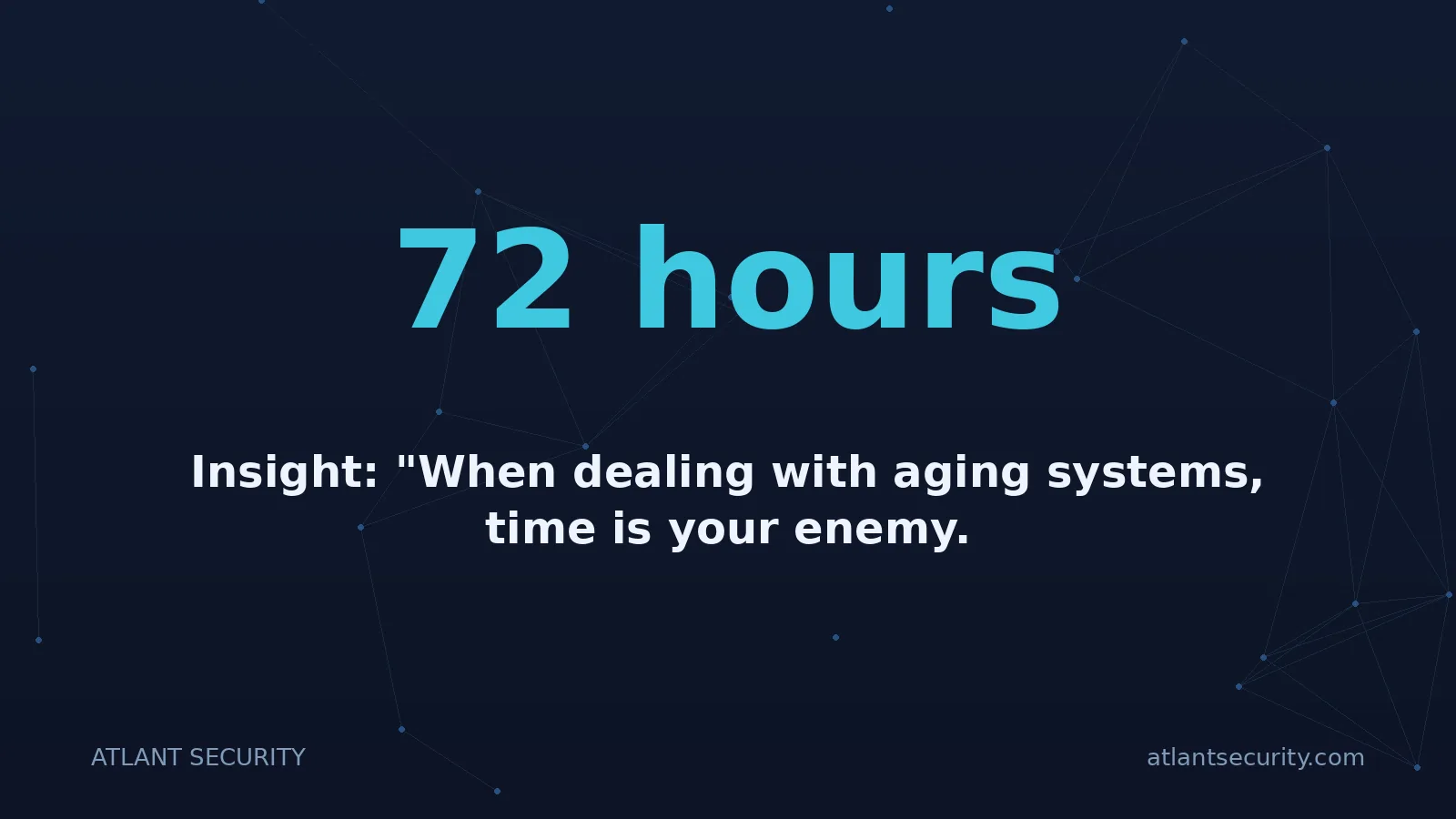 72 hours: Insight: "When dealing with aging systems, time is your enemy.