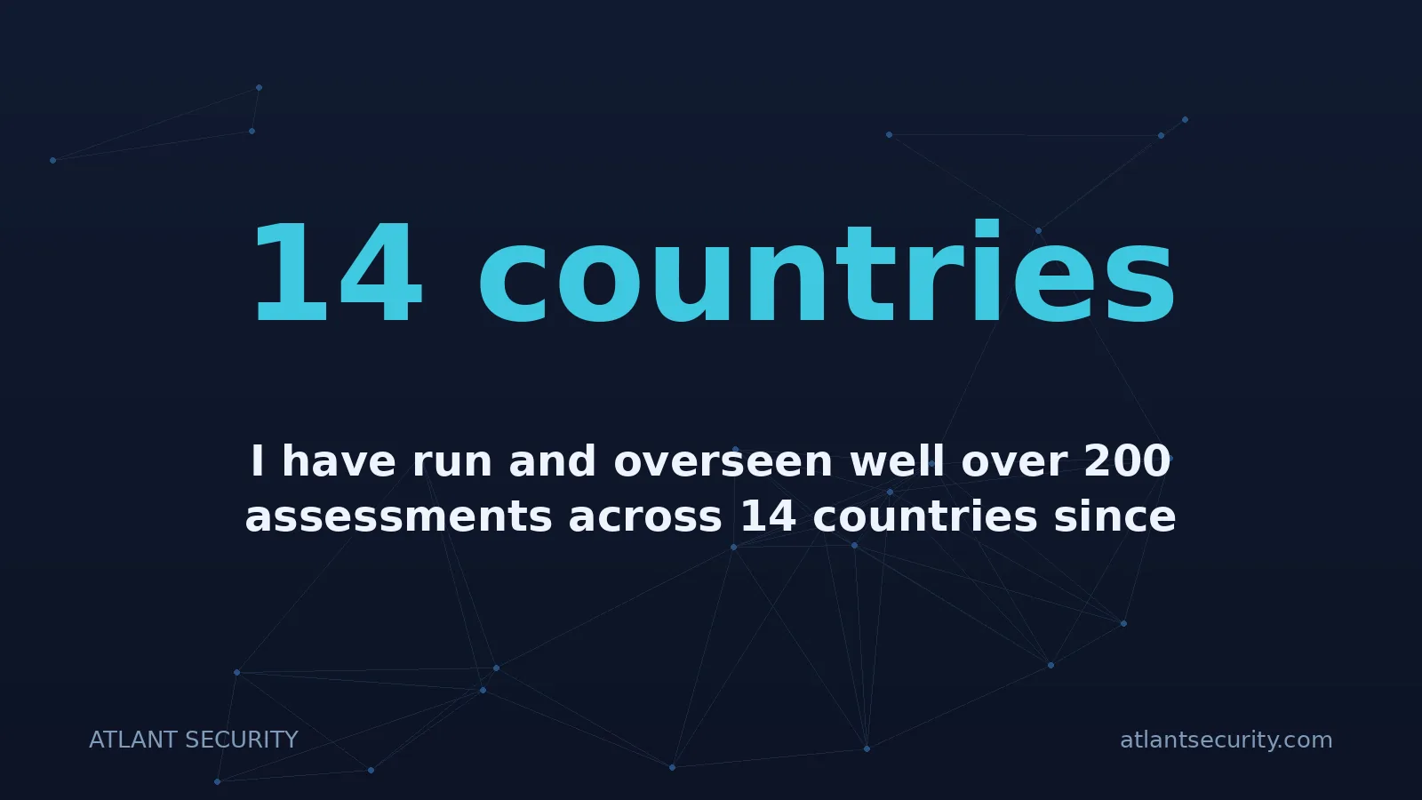14 countries: I have run and overseen well over 200 assessments across 14 countries since 2013, and the pattern is
