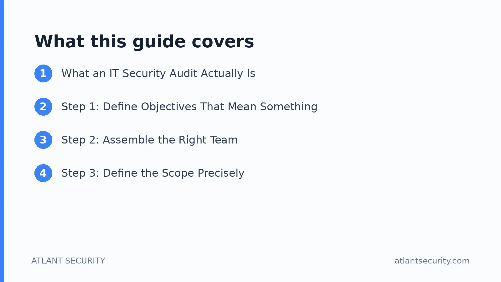 What this guide covers: What an IT Security Audit Actually Is, Step 1: Define Objectives That Mean Something, Step 2: Assemble the Rig