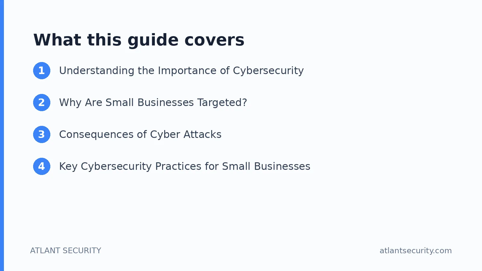 What this guide covers: Understanding the Importance of Cybersecurity, Why Are Small Businesses Targeted?, Consequences of Cyber Attac