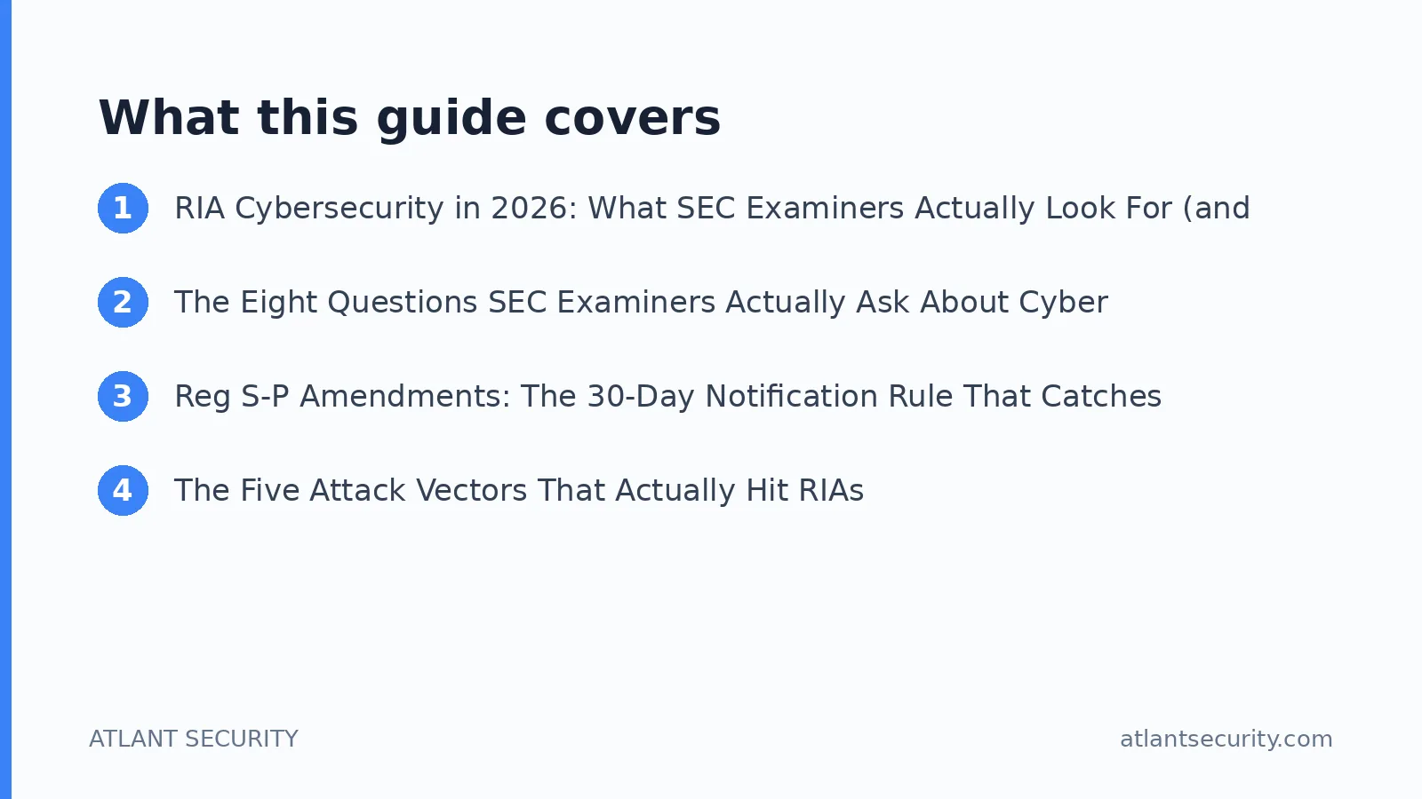 What this guide covers: RIA Cybersecurity in 2026: What SEC Examiners Actually Look For (and How to Pass Without Drama), The Eight Que