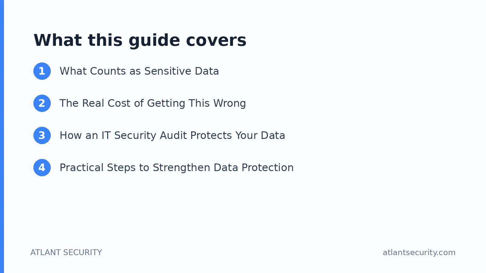 What this guide covers: What Counts as Sensitive Data, The Real Cost of Getting This Wrong, How an IT Security Audit Protects Your Dat
