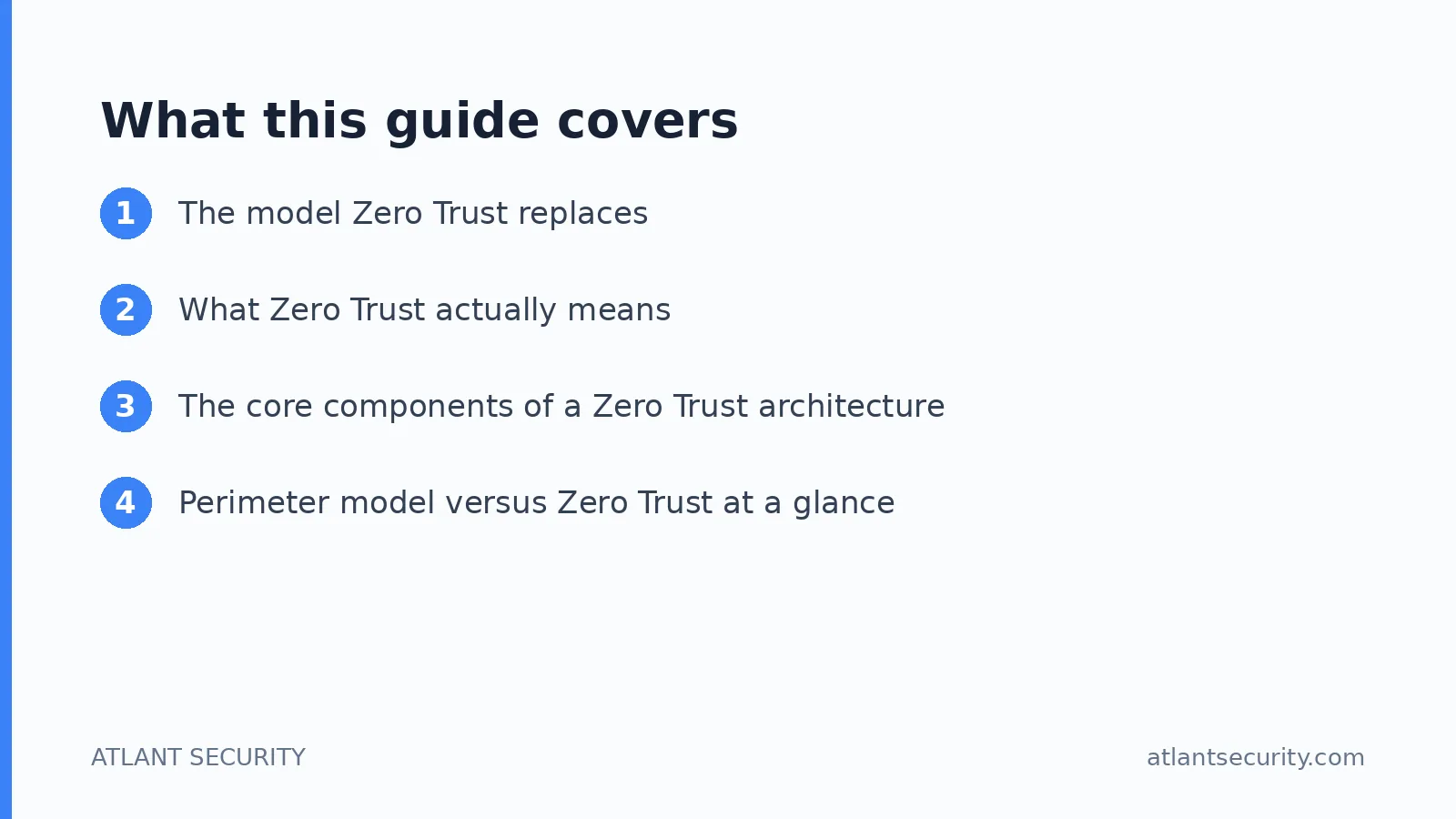What this guide covers: The model Zero Trust replaces, What Zero Trust actually means, The core components of a Zero Trust architectur