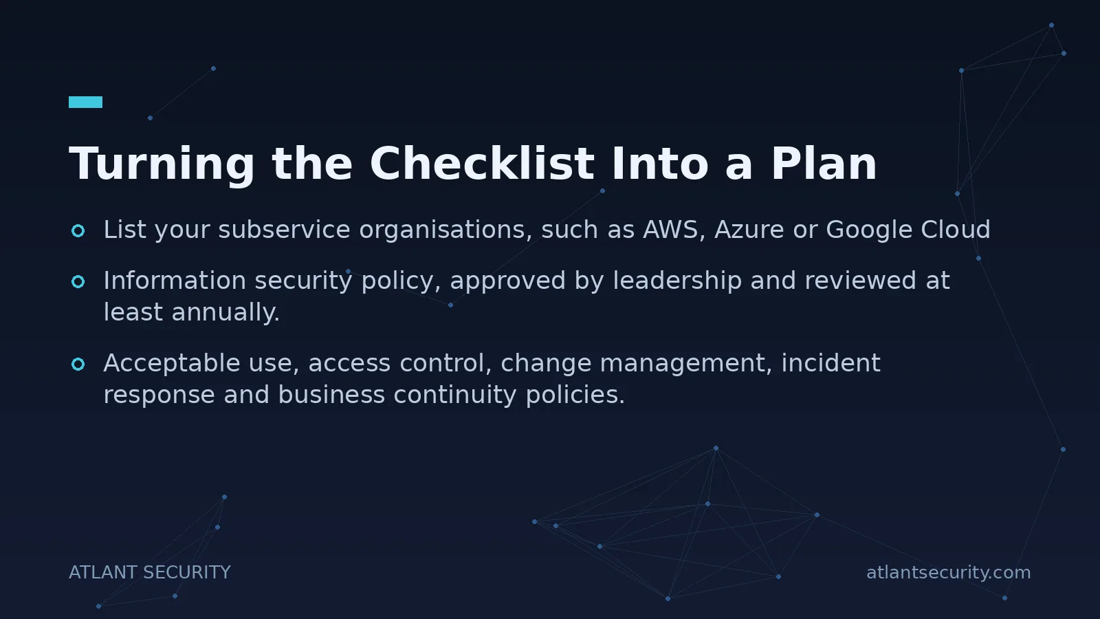 Turning the Checklist Into a Plan - key points