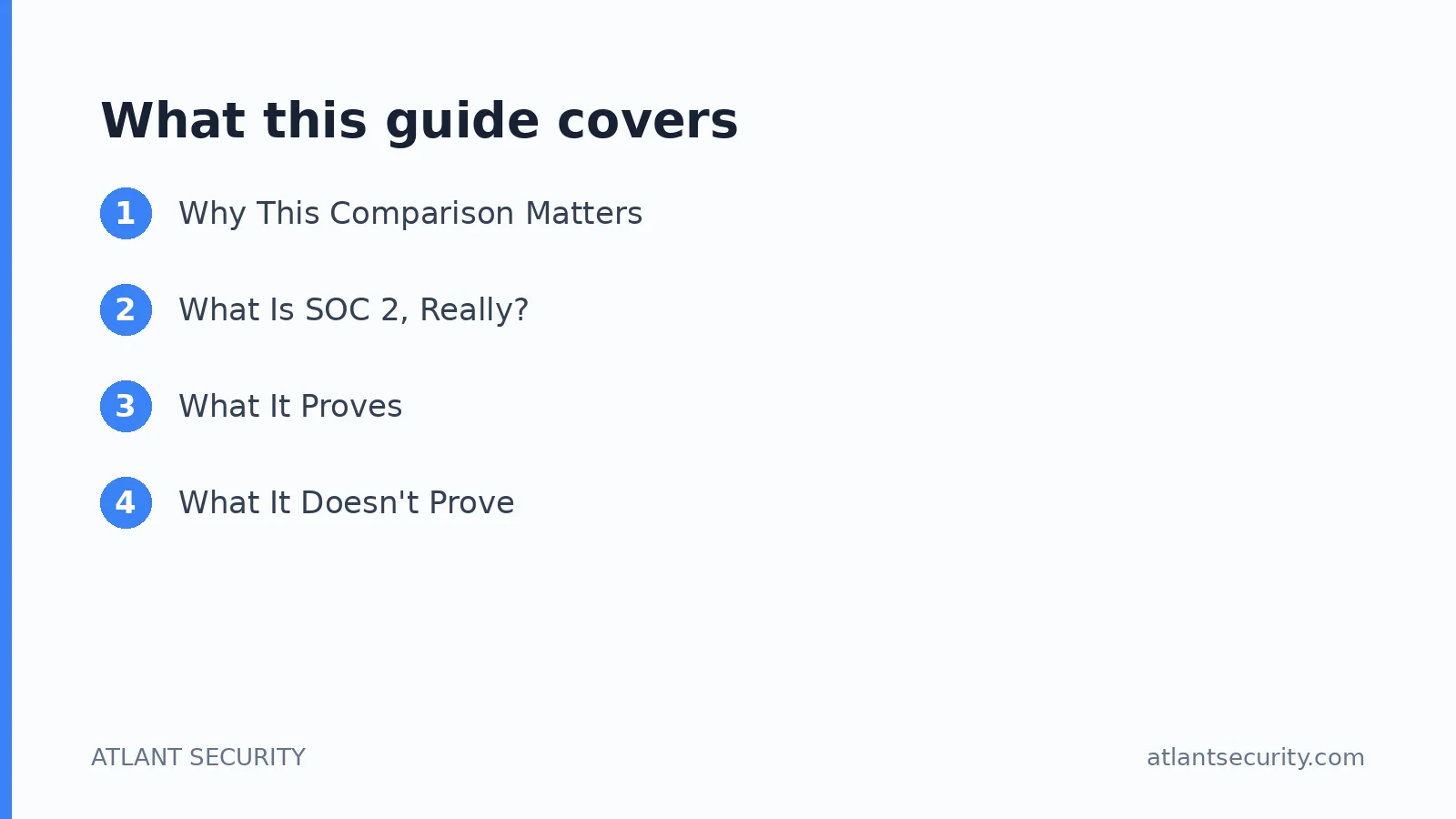 What this guide covers: Why This Comparison Matters, What Is SOC 2, Really?, What It Proves