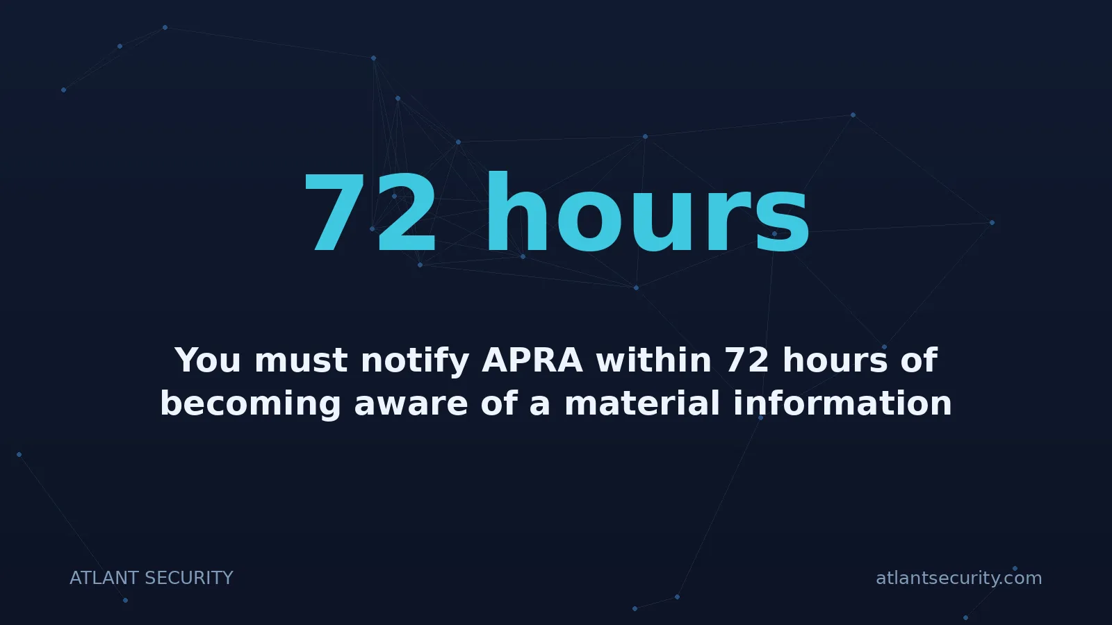 72 hours: You must notify APRA within 72 hours of becoming aware of a material information security incident