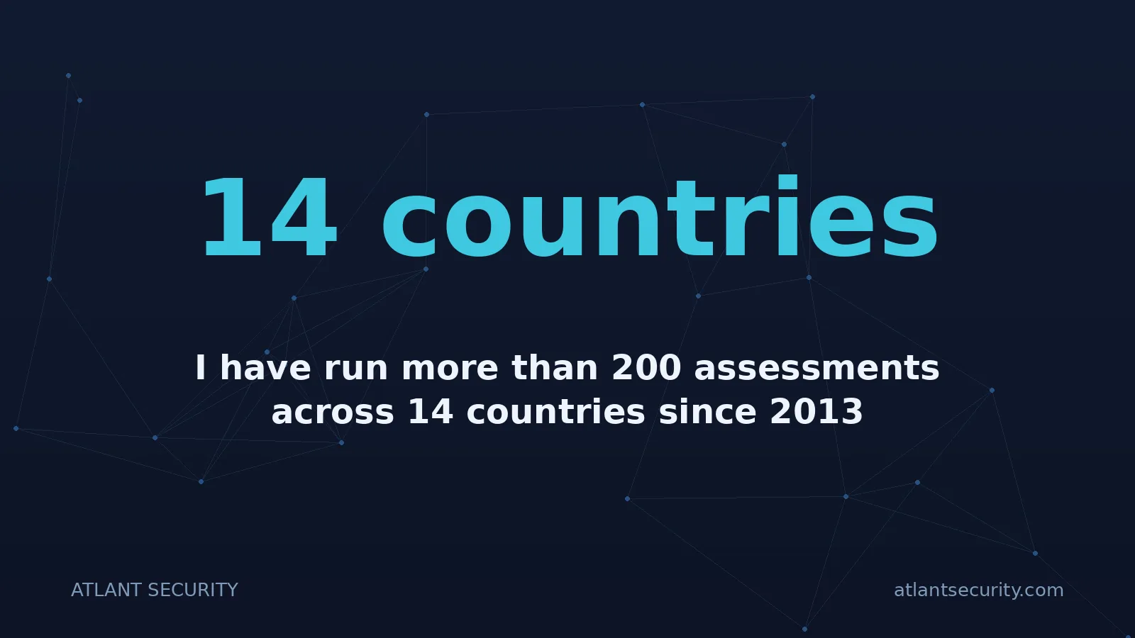 14 countries: I have run more than 200 assessments across 14 countries since 2013