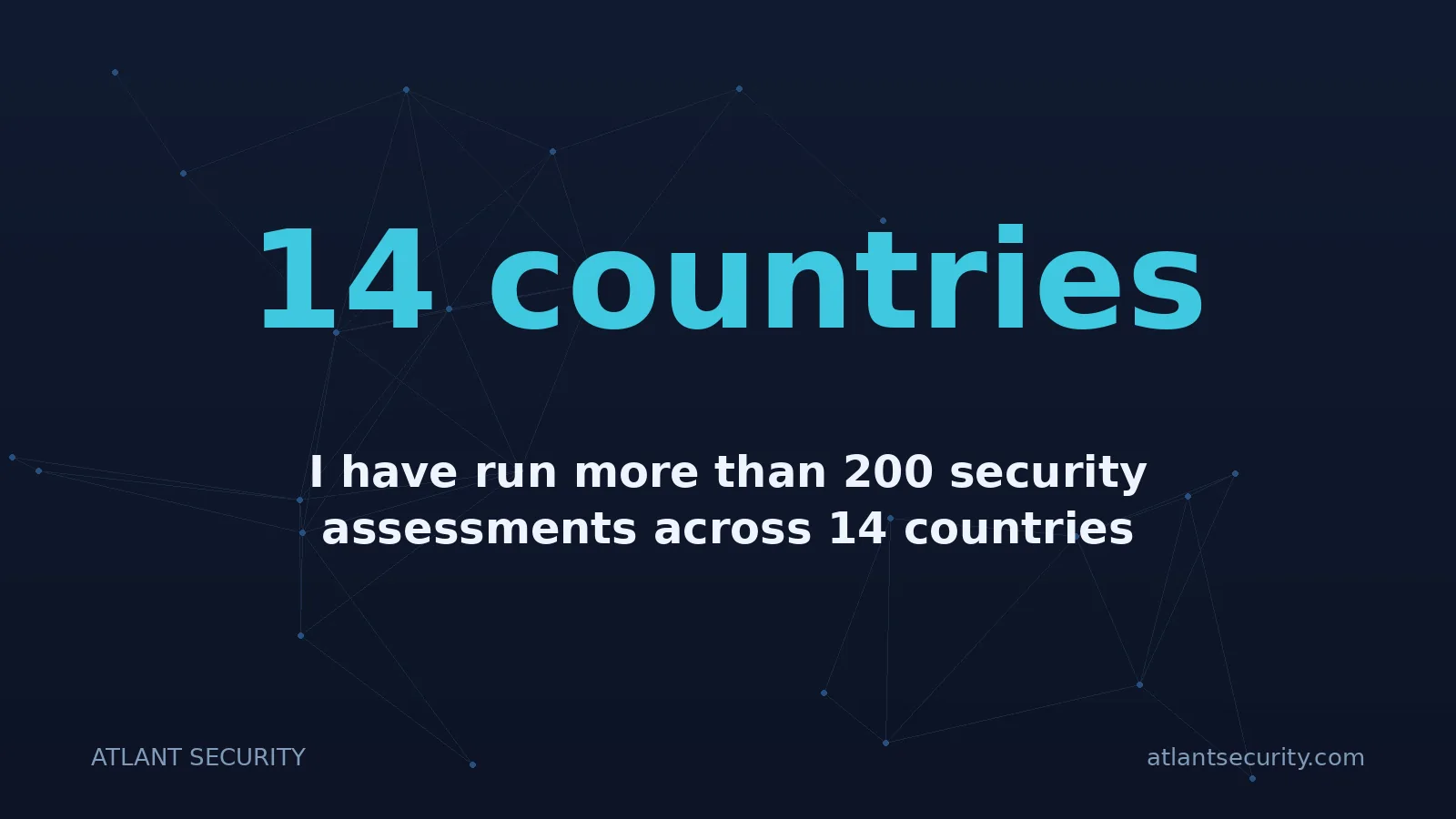 14 countries: I have run more than 200 security assessments across 14 countries