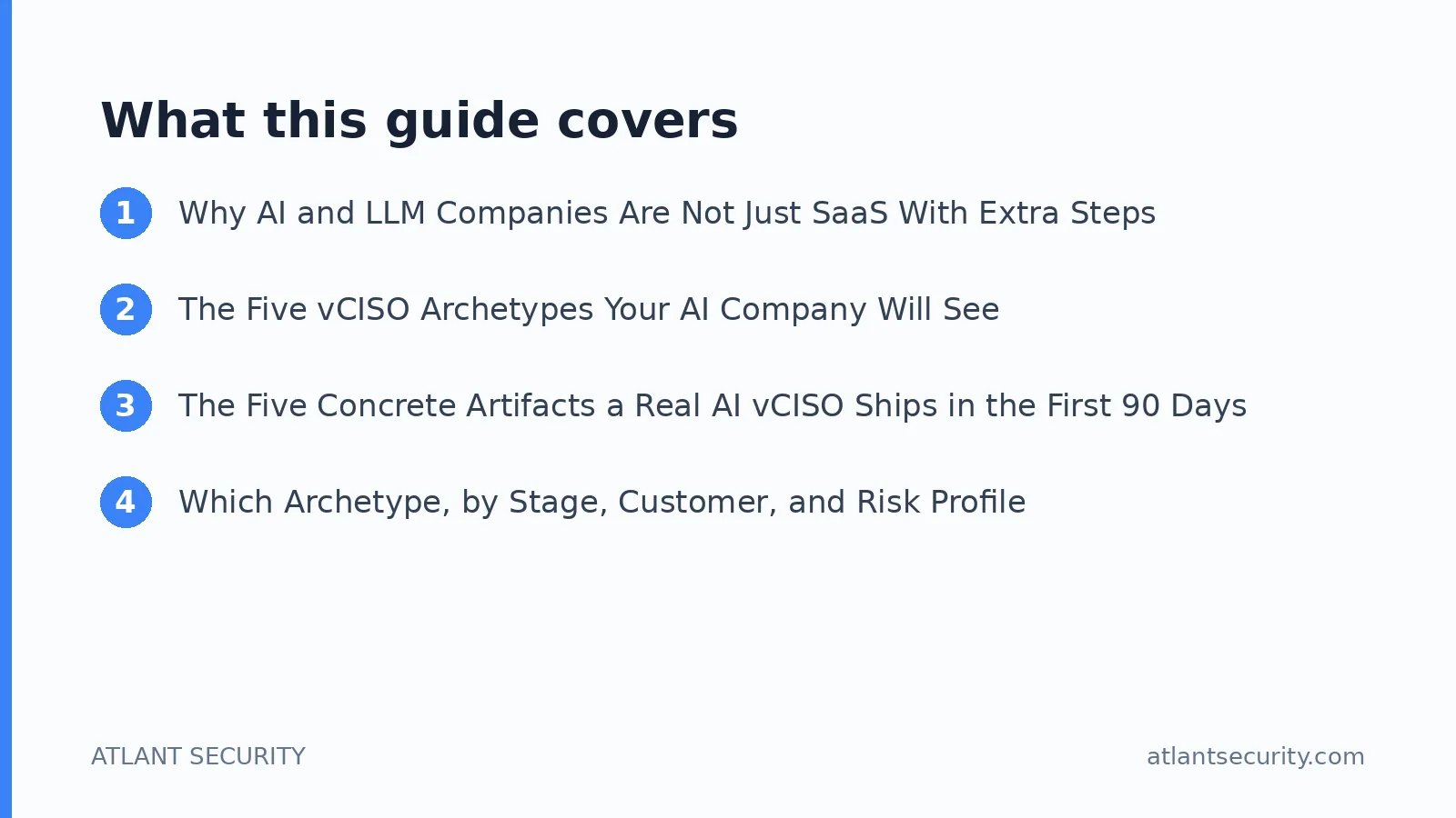 What this guide covers: Why AI and LLM Companies Are Not Just SaaS With Extra Steps, The Five vCISO Archetypes Your AI Company Will Se