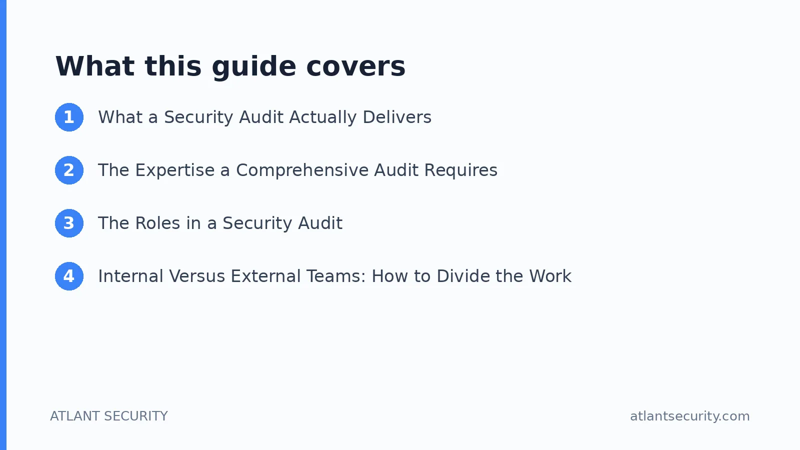 What this guide covers: What a Security Audit Actually Delivers, The Expertise a Comprehensive Audit Requires, The Roles in a Security