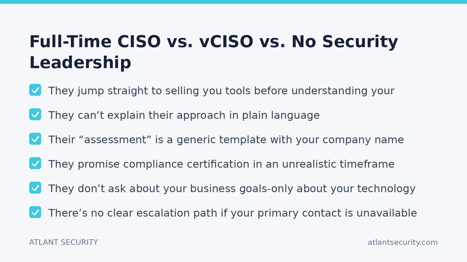 Checklist: Full-Time CISO vs. vCISO vs. No Security Leadership
