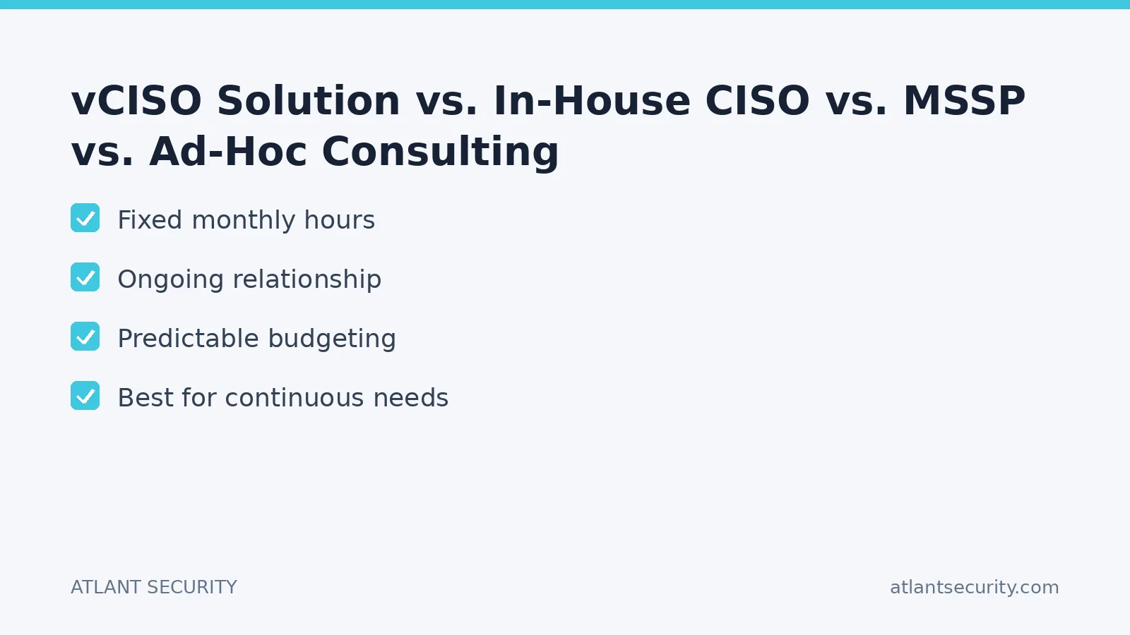 Checklist: vCISO Solution vs. In-House CISO vs. MSSP vs. Ad-Hoc Consulting