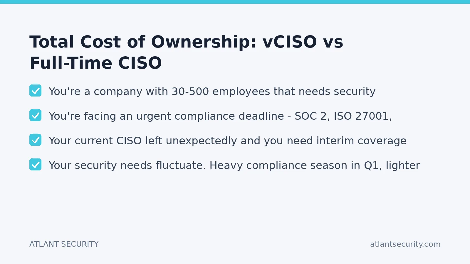 Checklist: Total Cost of Ownership: vCISO vs Full-Time CISO