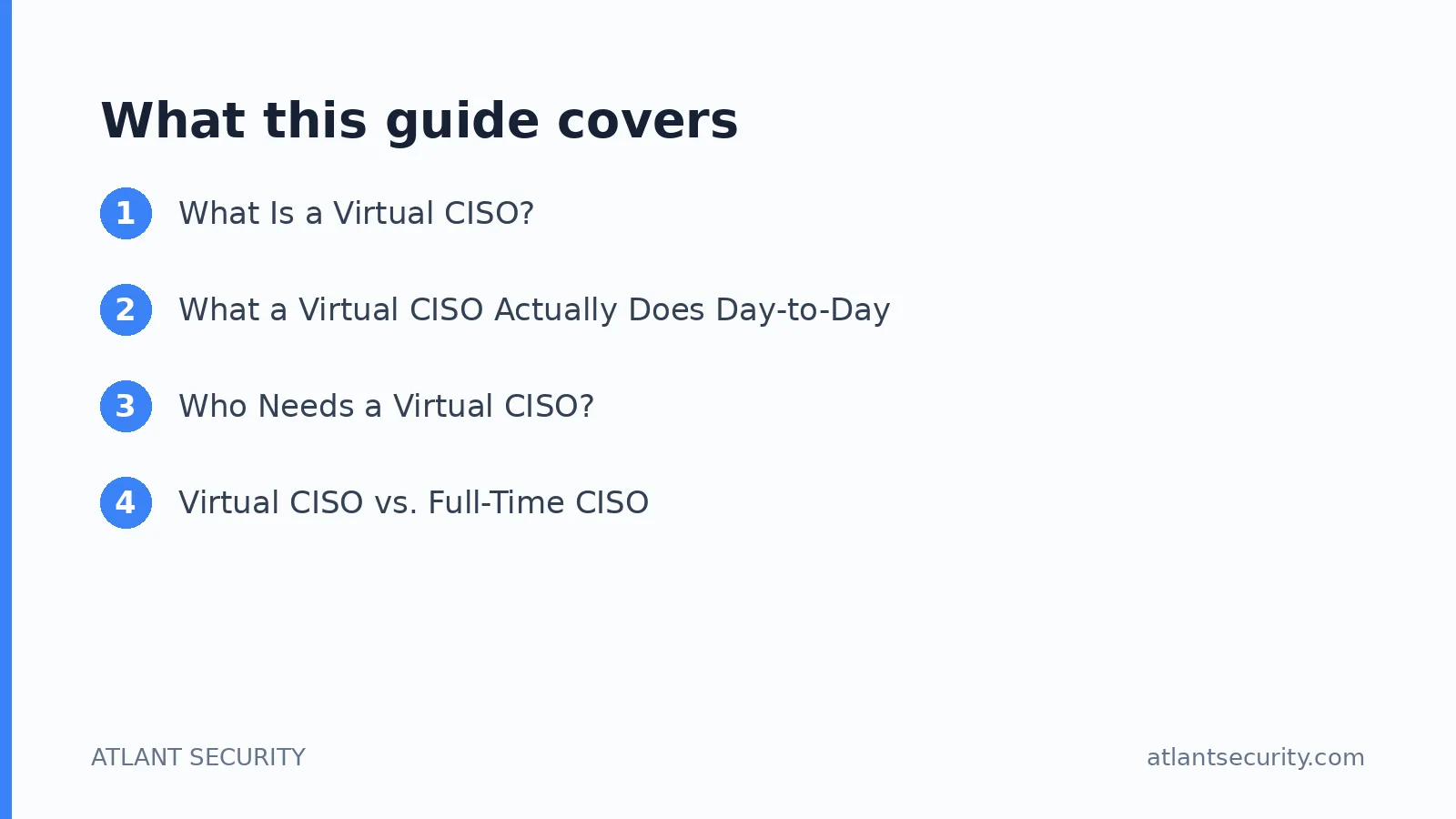 What this guide covers: What Is a Virtual CISO?, What a Virtual CISO Actually Does Day-to-Day, Who Needs a Virtual CISO?