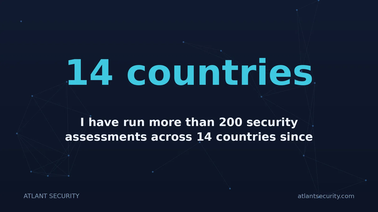 14 countries: I have run more than 200 security assessments across 14 countries since 2013