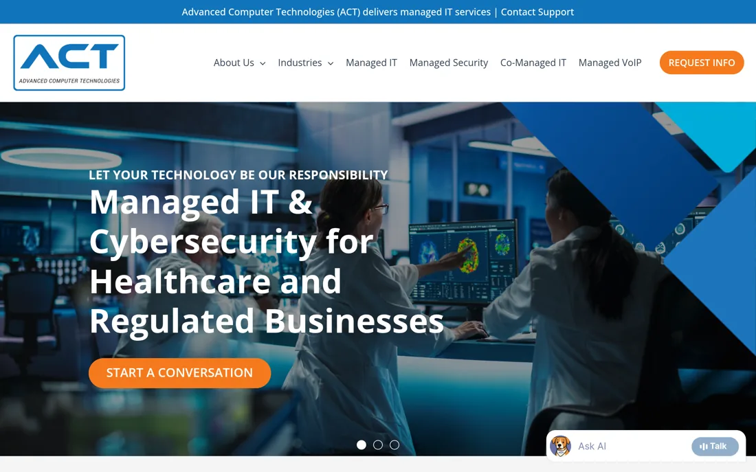 Advanced Computer Technologies homepage, a cybersecurity provider serving New York