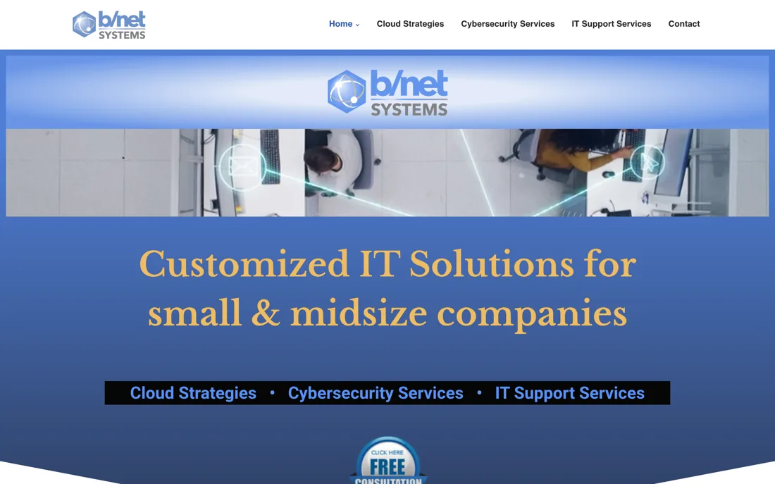 B/Net Systems homepage, a cybersecurity provider serving Washington, D.C.