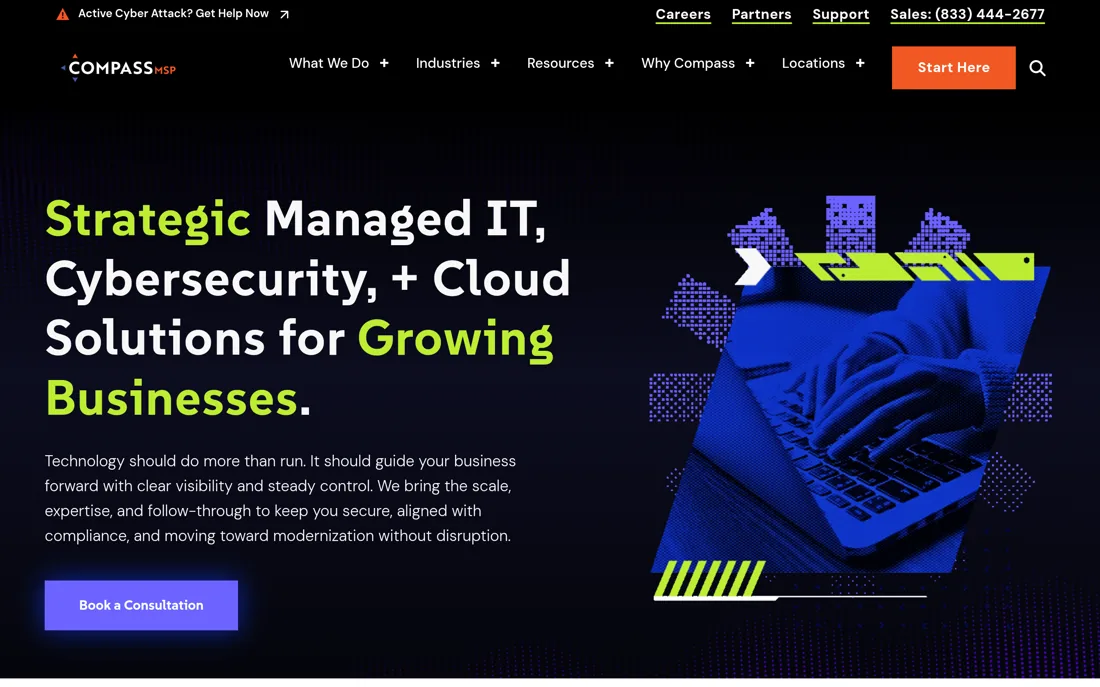 CompassMSP homepage, a cybersecurity provider serving New York