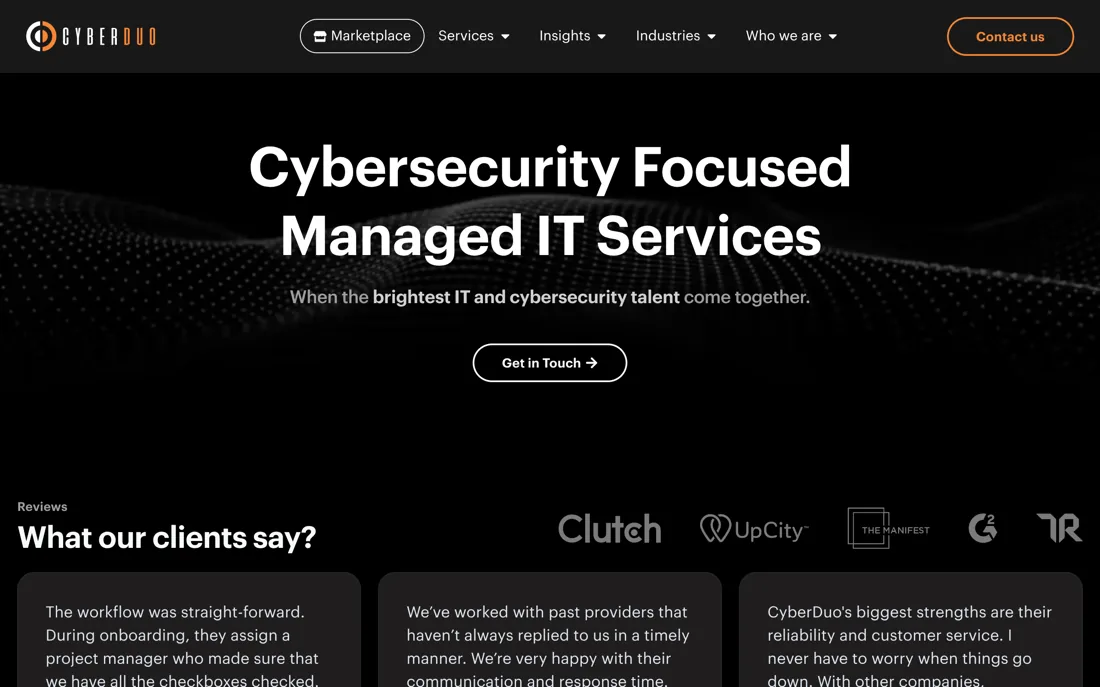 CyberDuo homepage, a cybersecurity provider serving New York