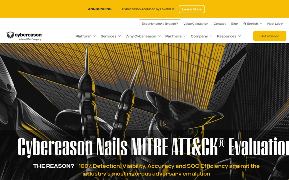 Cybereason homepage, a cybersecurity provider serving Boston