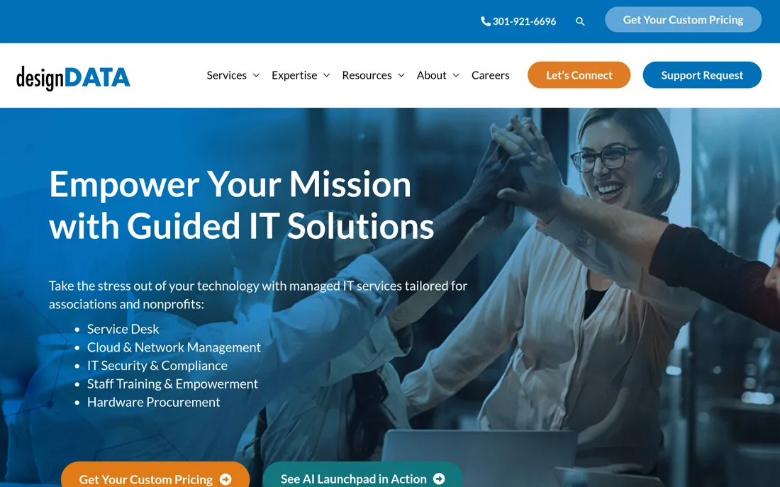 designDATA homepage, a cybersecurity provider serving Washington, D.C.
