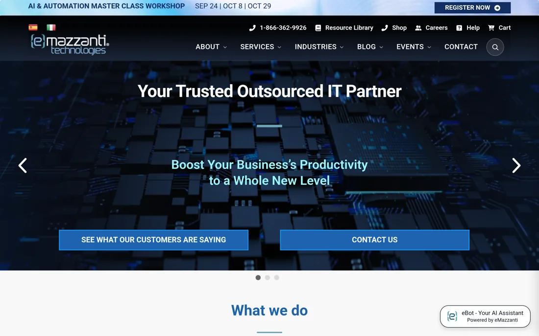 eMazzanti Technologies homepage, a cybersecurity provider serving New York