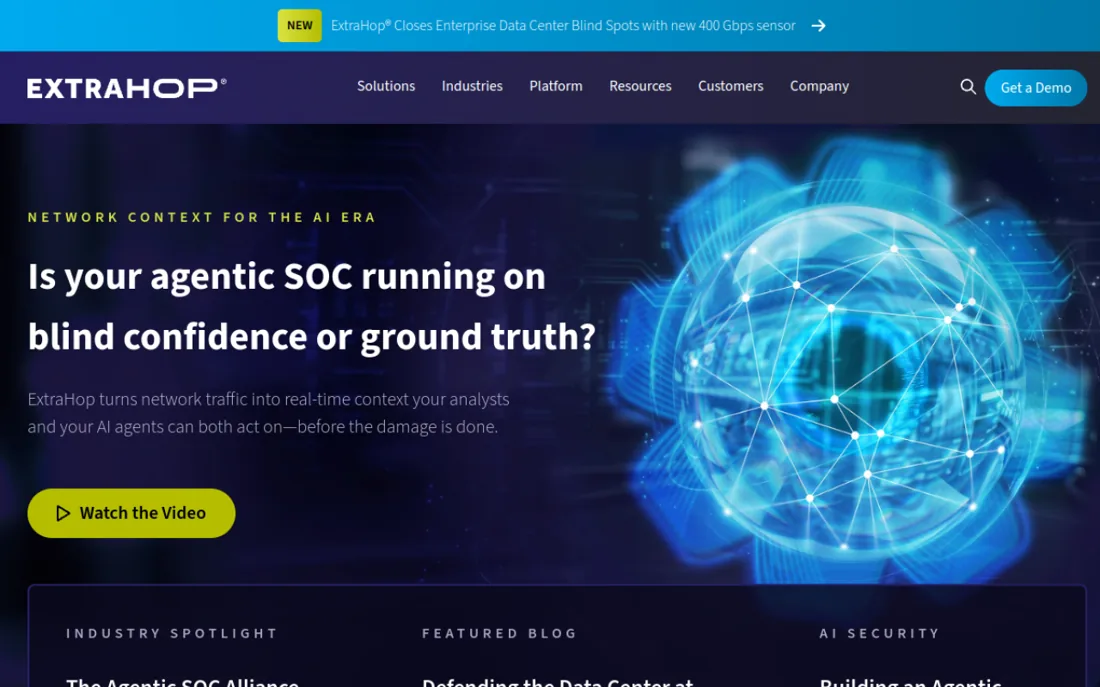 ExtraHop homepage, a cybersecurity provider serving Seattle