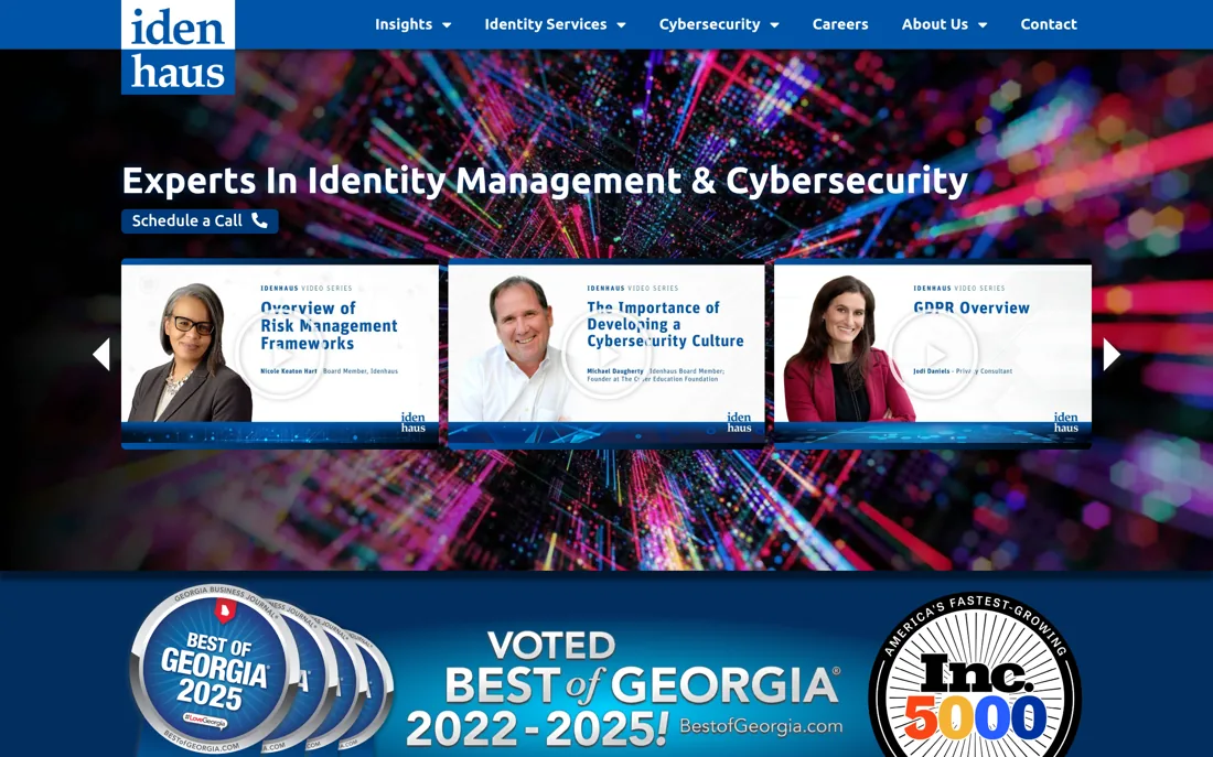 Idenhaus Consulting homepage, a cybersecurity provider serving Atlanta