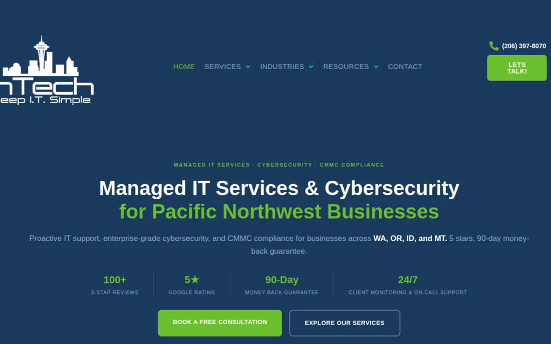 inTech Consulting homepage, a cybersecurity provider serving Seattle
