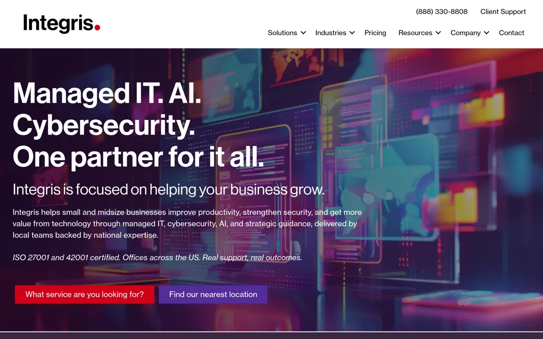 Integris homepage, a cybersecurity provider serving New York