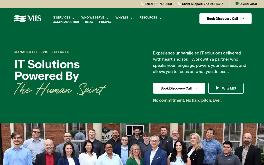 MIS Solutions homepage, a cybersecurity provider serving Atlanta