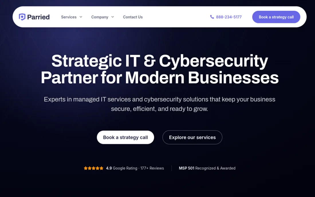 Parried homepage, a cybersecurity provider serving Austin