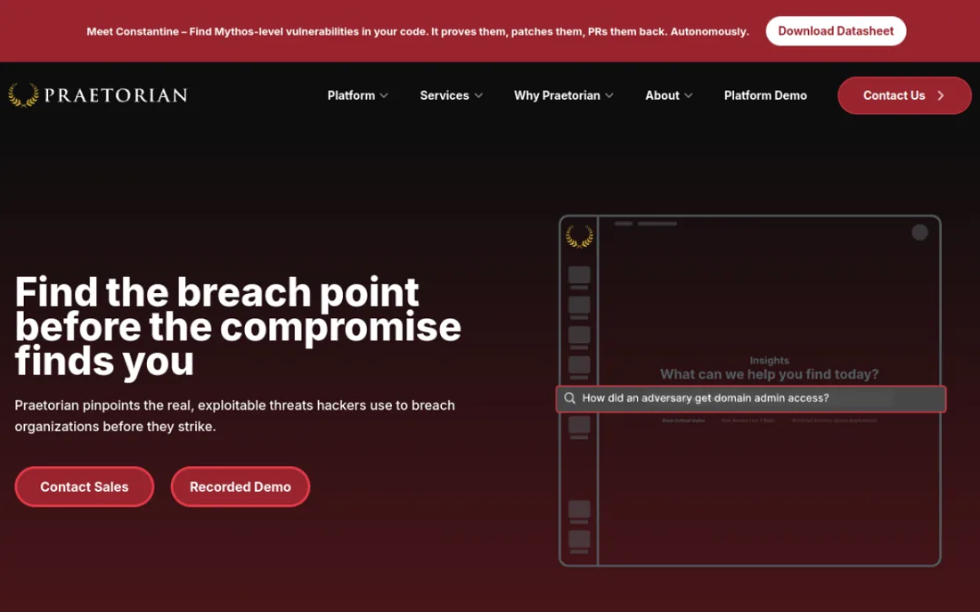 Praetorian homepage, a cybersecurity provider serving Austin
