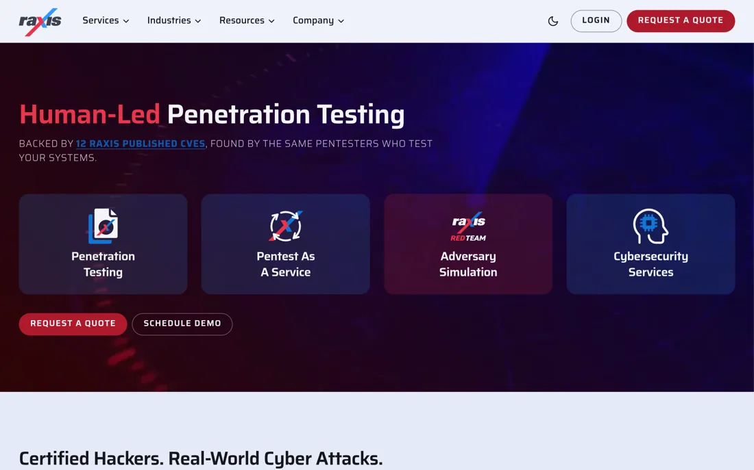 Raxis homepage, a cybersecurity provider serving Atlanta