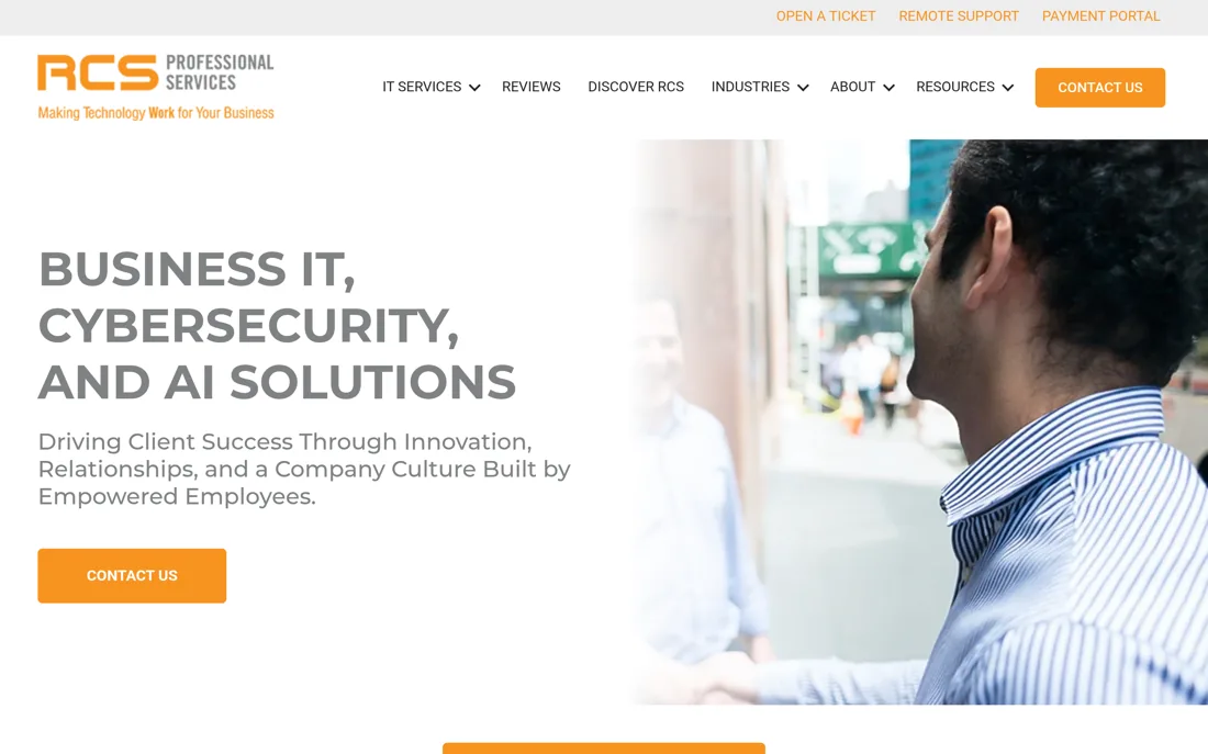 RCS Professional Services homepage, a cybersecurity provider serving New York