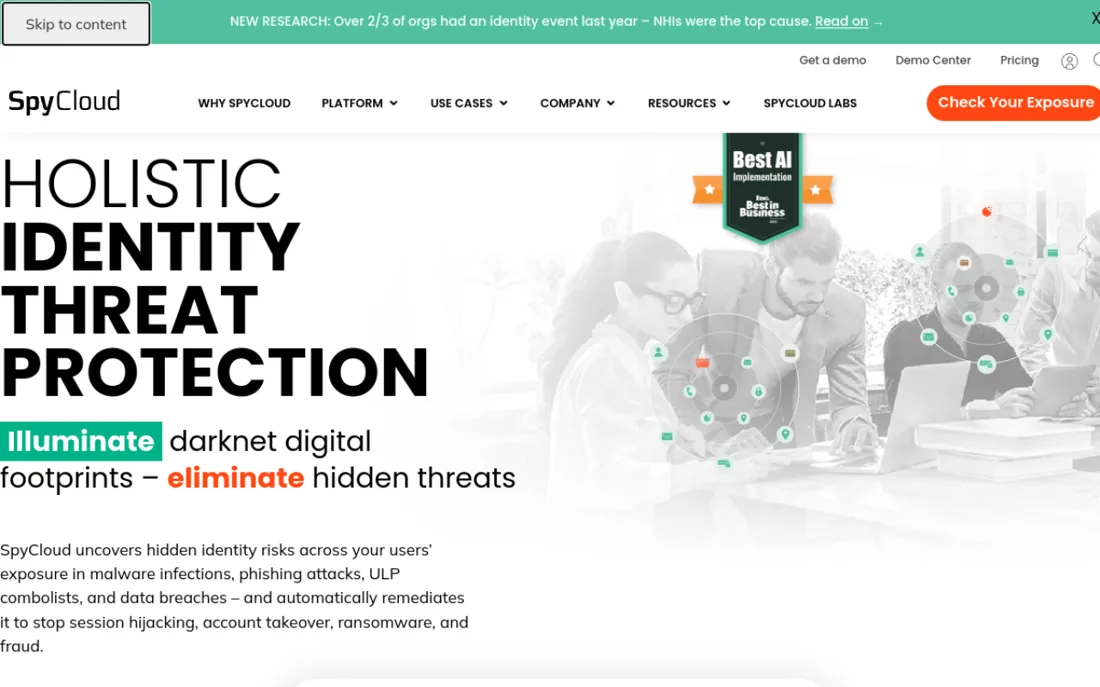 SpyCloud homepage, a cybersecurity provider serving Austin