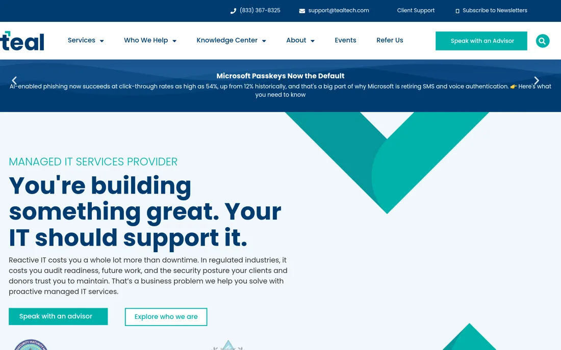 Teal homepage, a cybersecurity provider serving Washington, D.C.