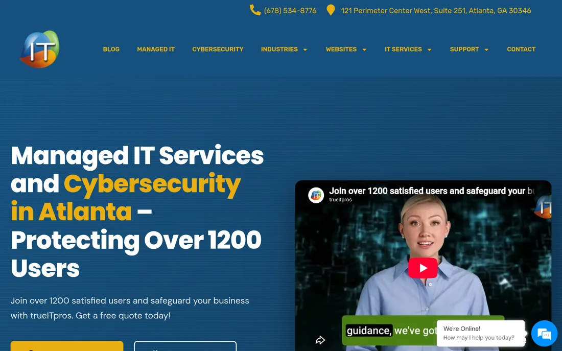 trueITpros homepage, a cybersecurity provider serving Atlanta