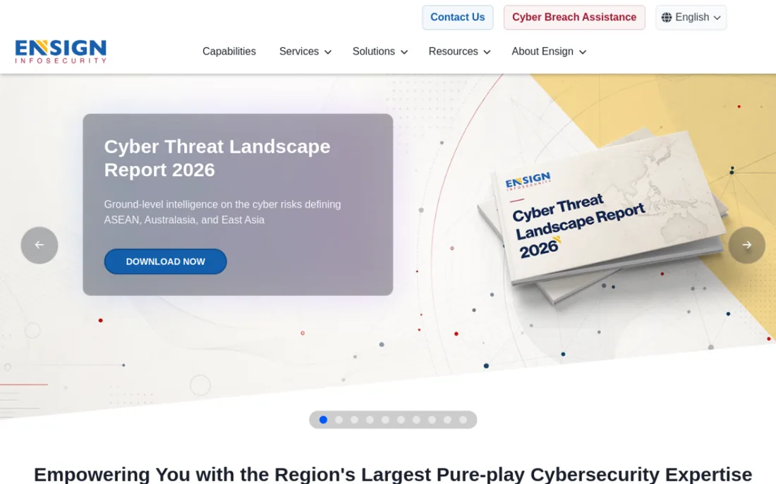 Ensign InfoSecurity homepage, a cybersecurity provider serving Singapore