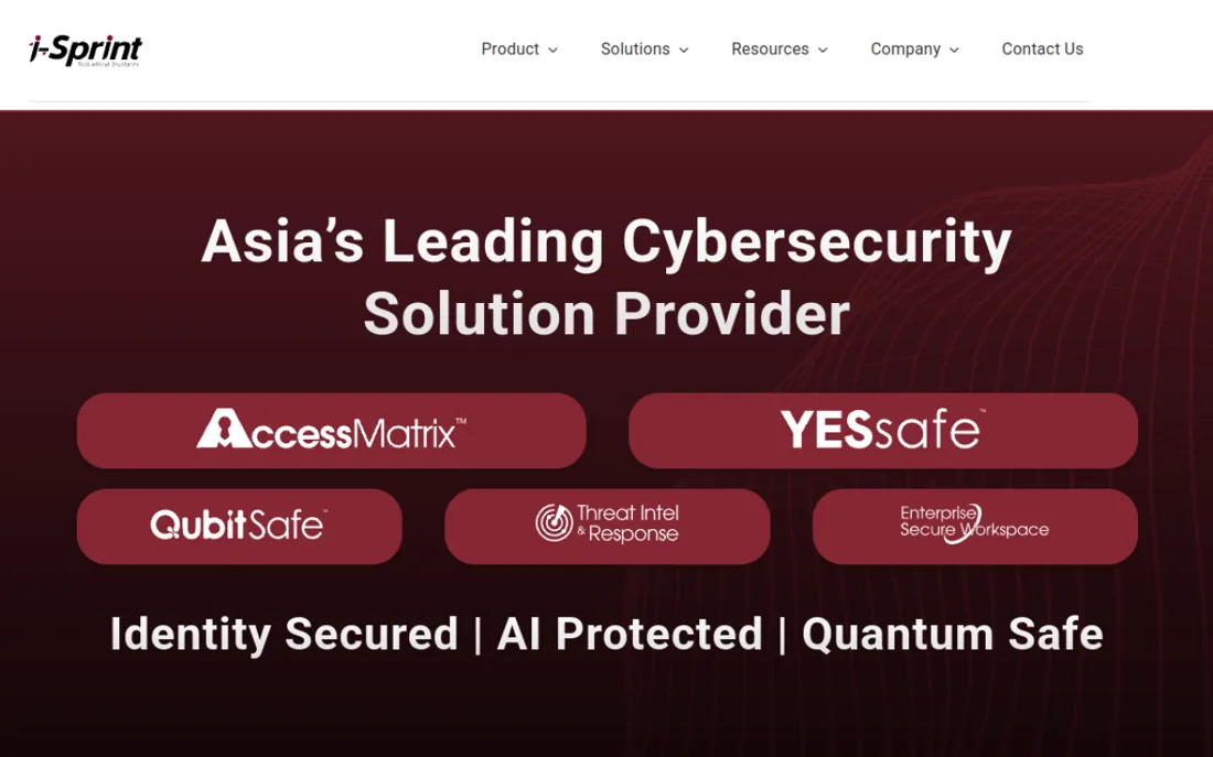 i-Sprint Innovations homepage, a cybersecurity provider serving Singapore