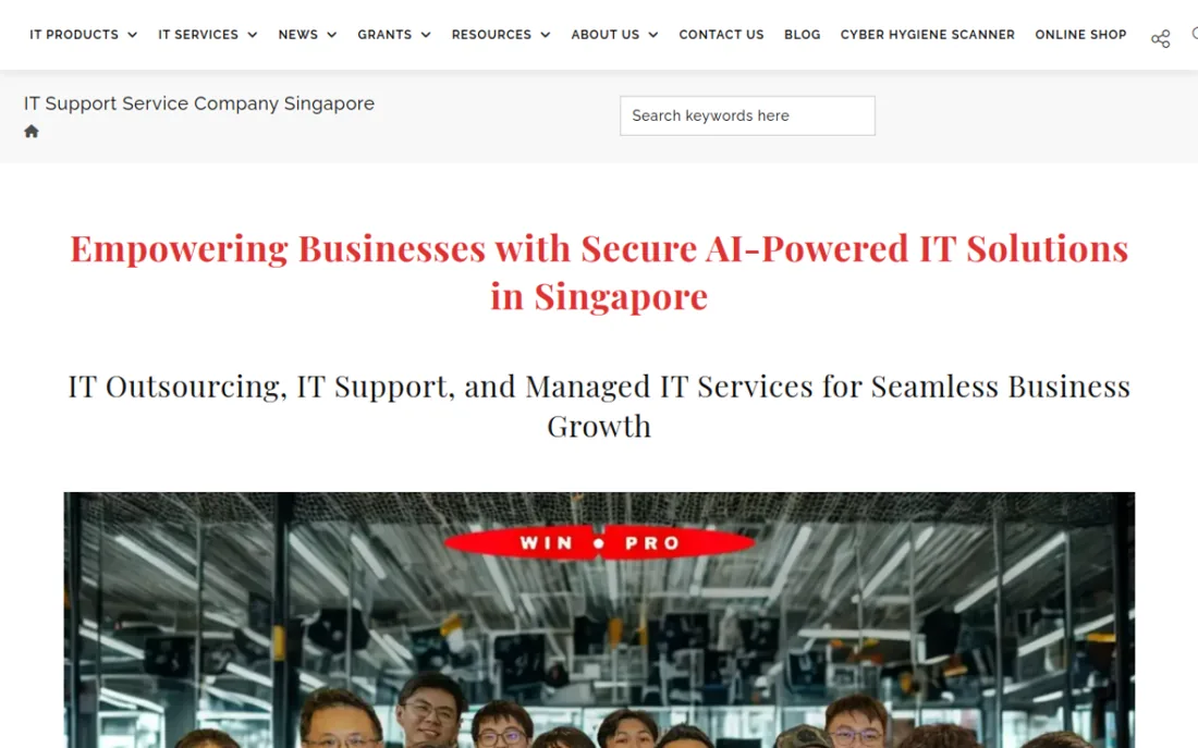 Win-Pro Consultancy homepage, a cybersecurity provider serving Singapore