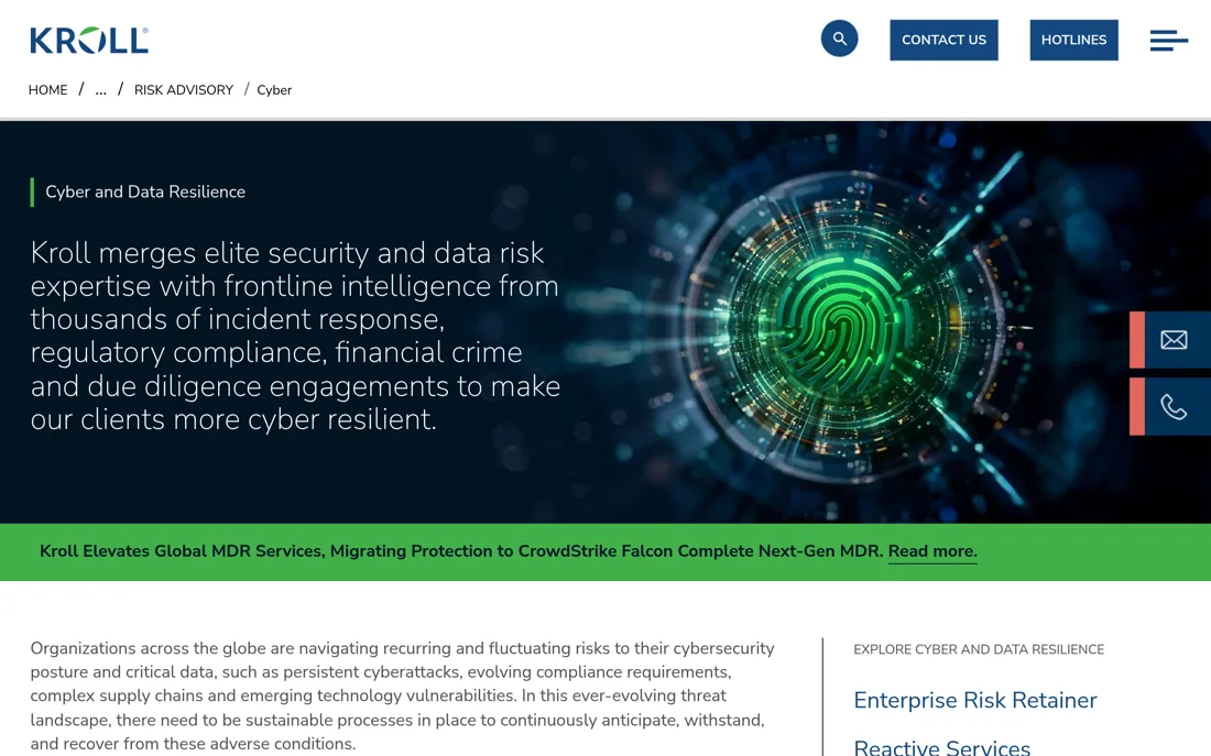 Kroll cyber risk homepage