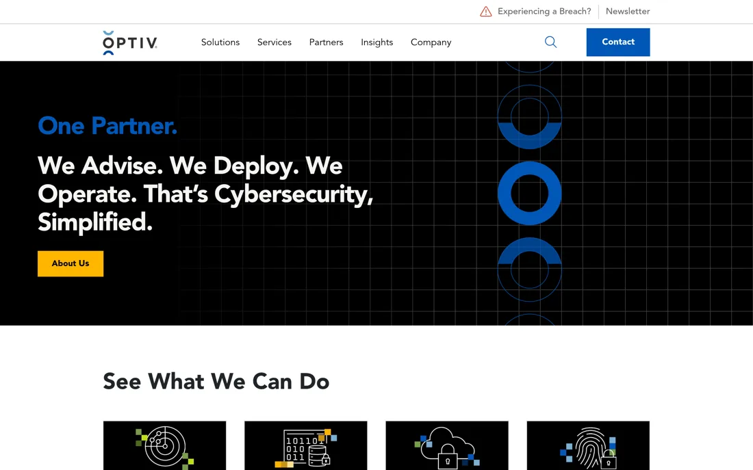 Optiv cybersecurity services homepage