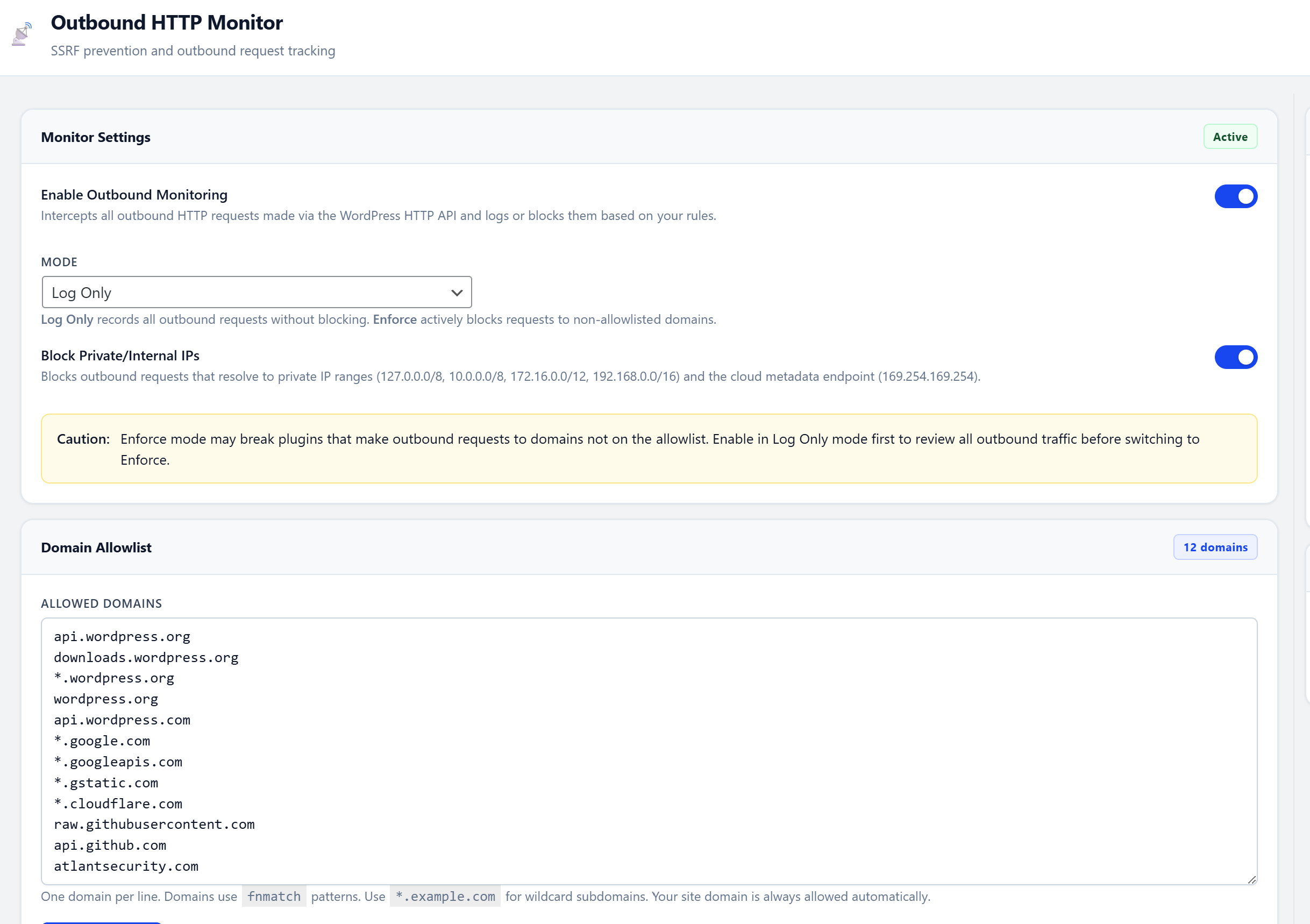 wordpress outbound-traffic control monitor