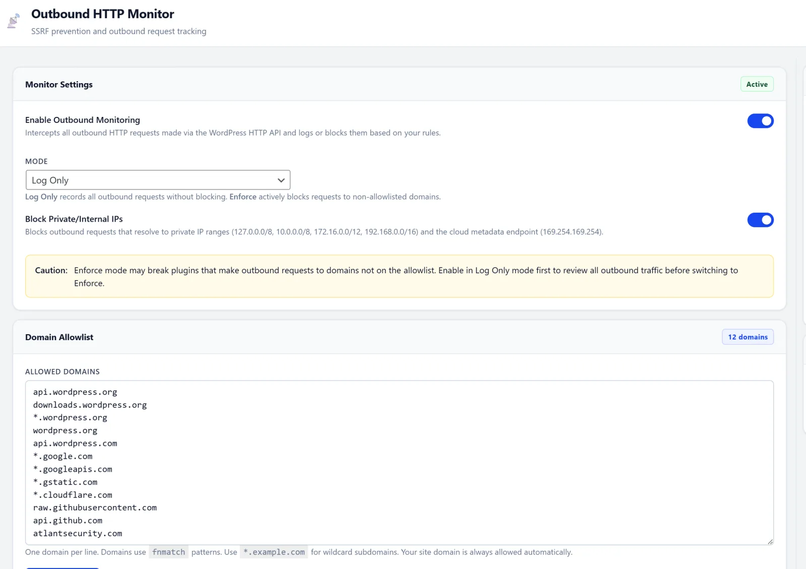 wordpress outbound-traffic control monitor