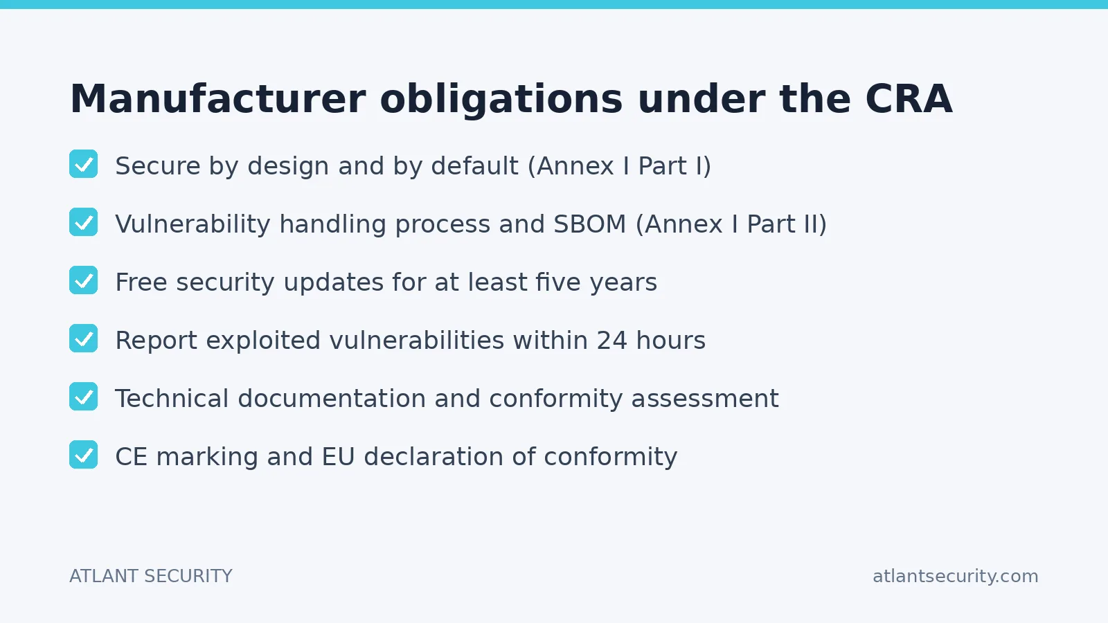 Manufacturer obligations under the CRA regulation, from secure design to CE marking